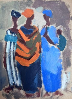 20th Century German Modernist Oil Painting 3 African Ladies Standing