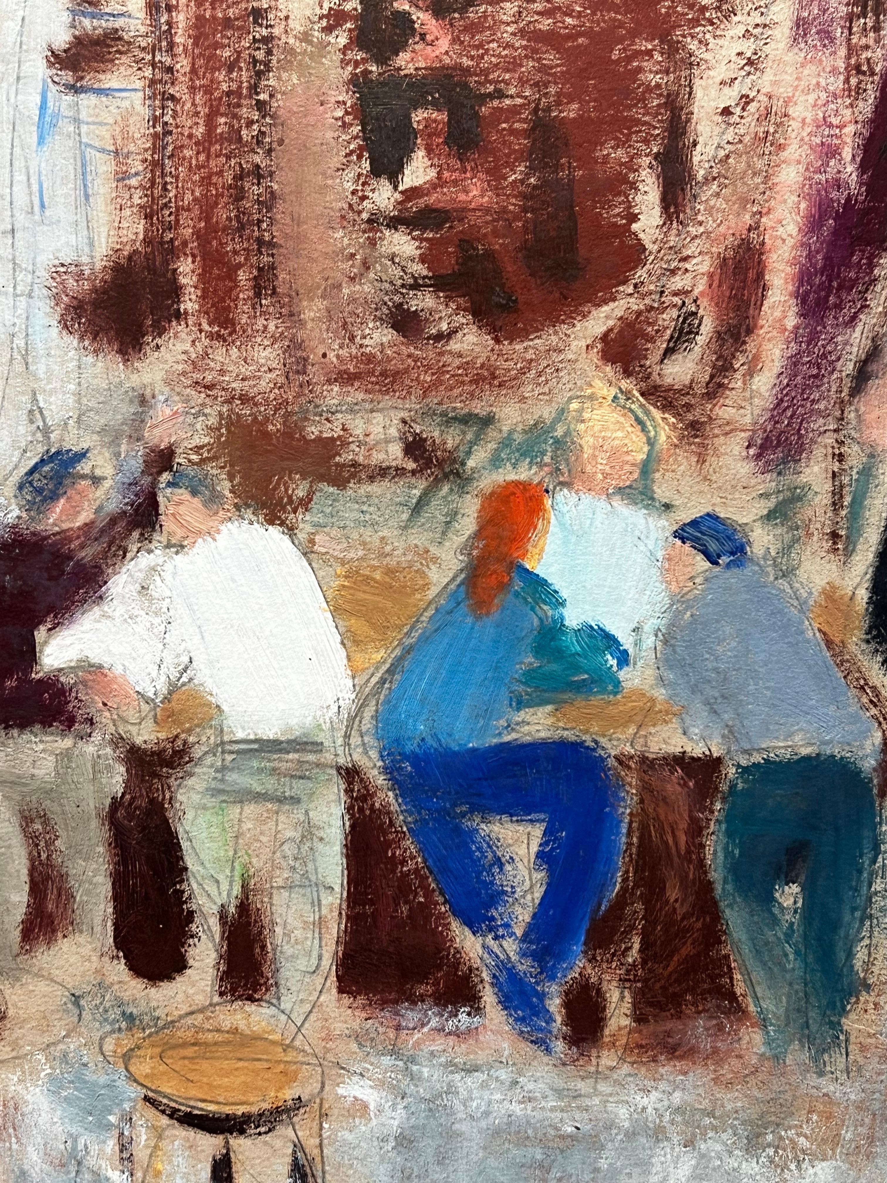 20th Century German Modernist Oil Painting Abstract Figures At The Bar - Brown Figurative Painting by Elisabeth Hahn