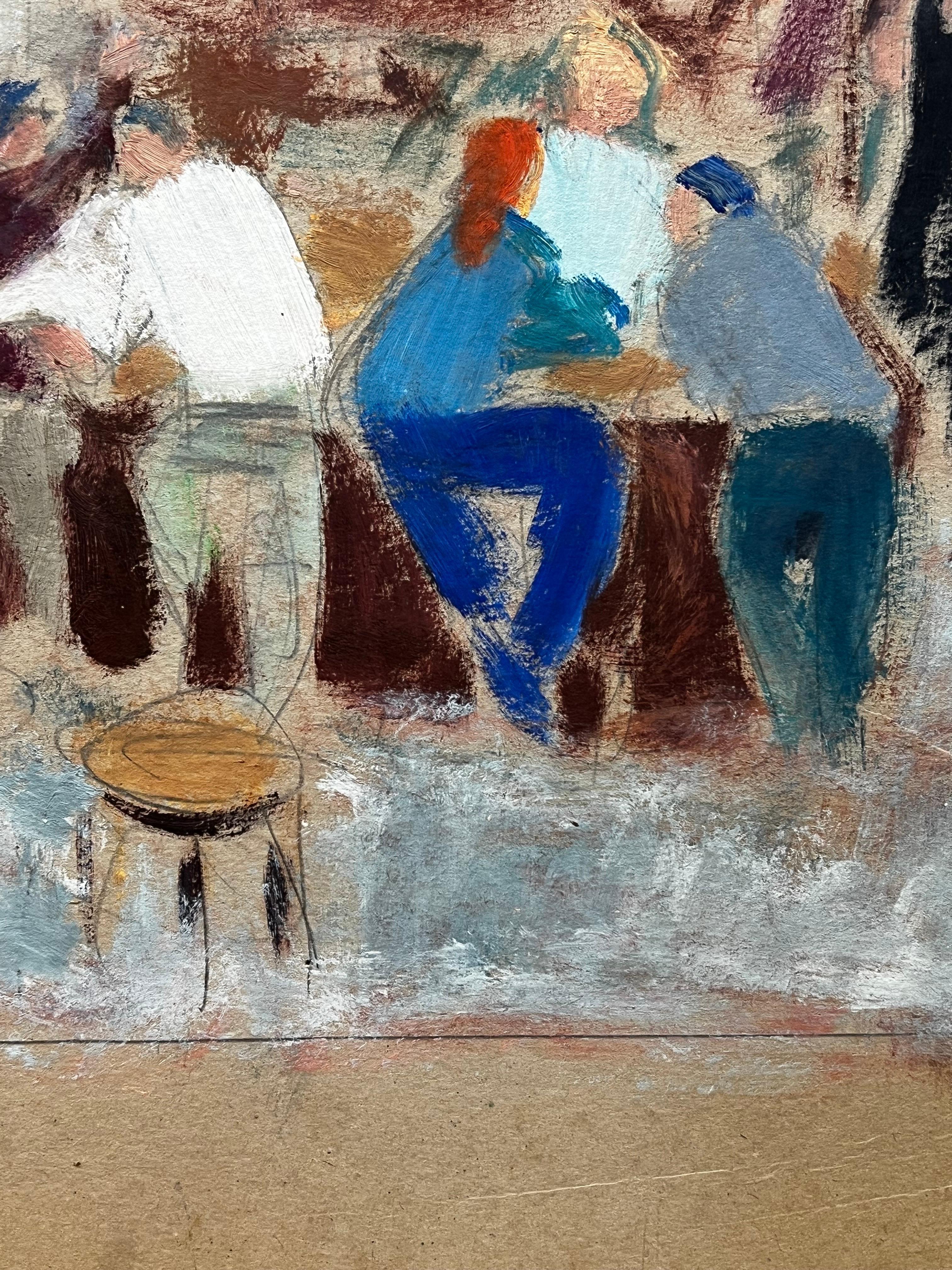20th Century German Modernist Oil Painting Abstract Figures At The Bar 2