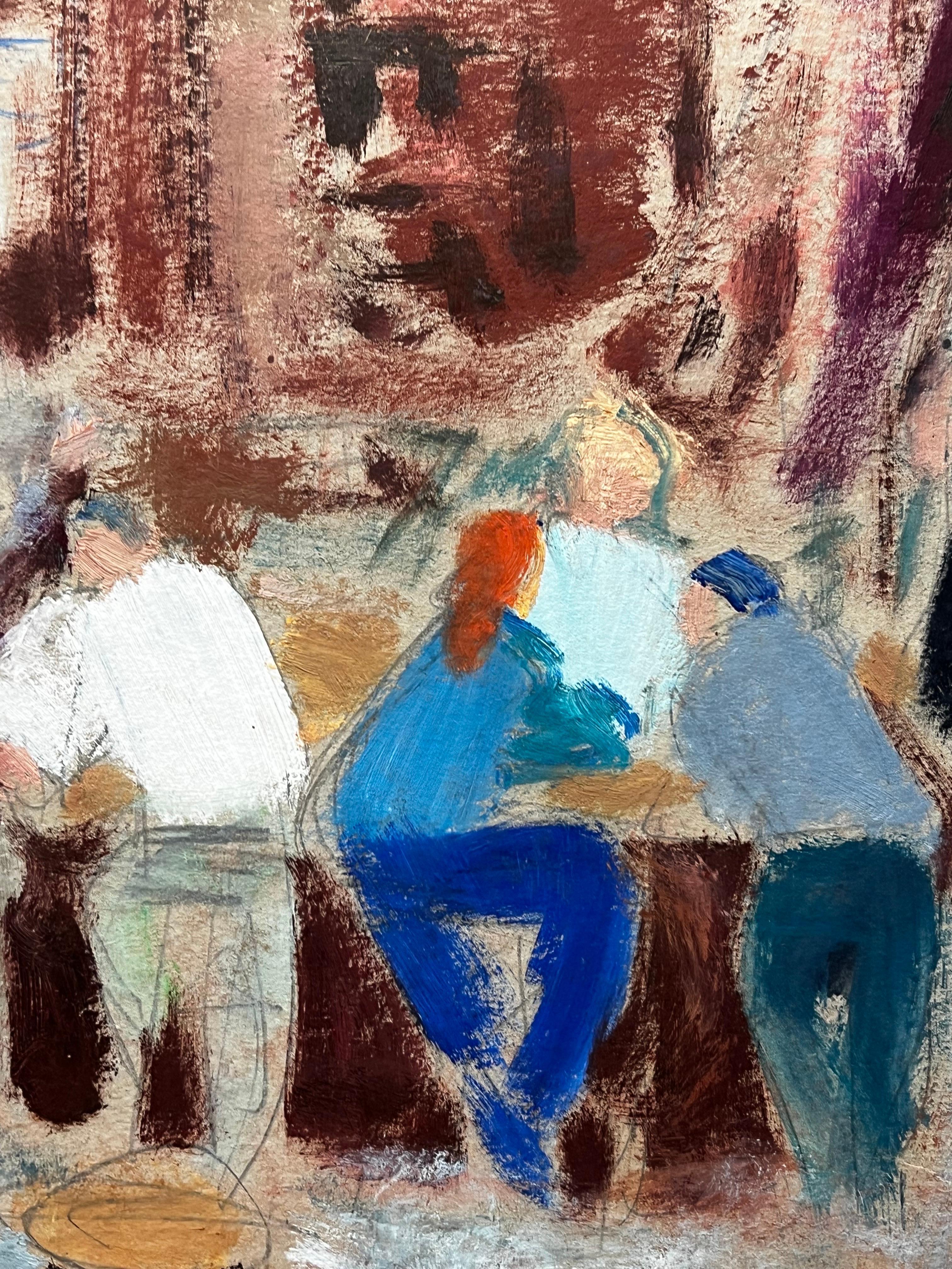 20th Century German Modernist Oil Painting Abstract Figures At The Bar 3