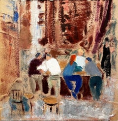 20th Century German Modernist Oil Painting Abstract Figures At The Bar