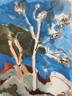 20th Century German Modernist Oil Painting Abstract Tree Scene