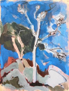 20th Century German Modernist Oil Painting Abstract Tree Scene