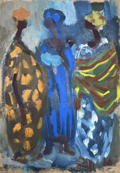 20th Century German Modernist Oil Painting African Ladies in Colorful Clothing