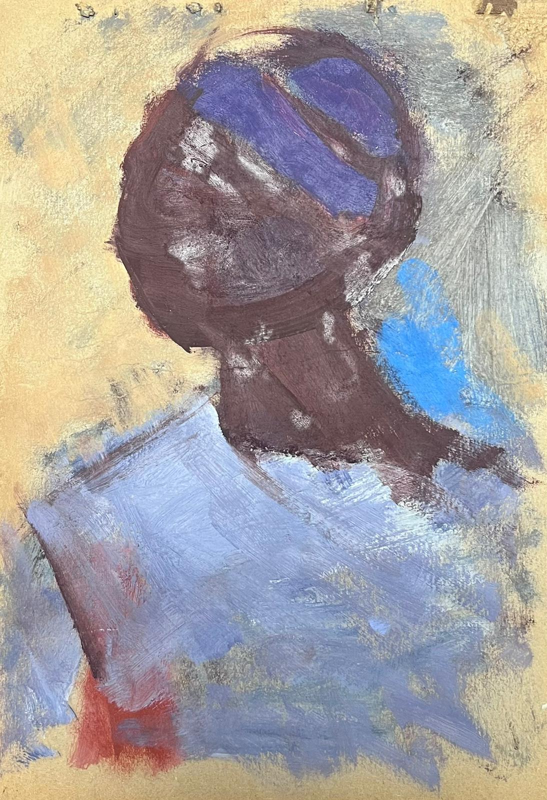 20th Century German Modernist Oil Painting African Model In Purple  - Gray Figurative Painting by Elisabeth Hahn