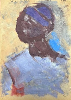 Vintage 20th Century German Modernist Oil Painting African Model In Purple 