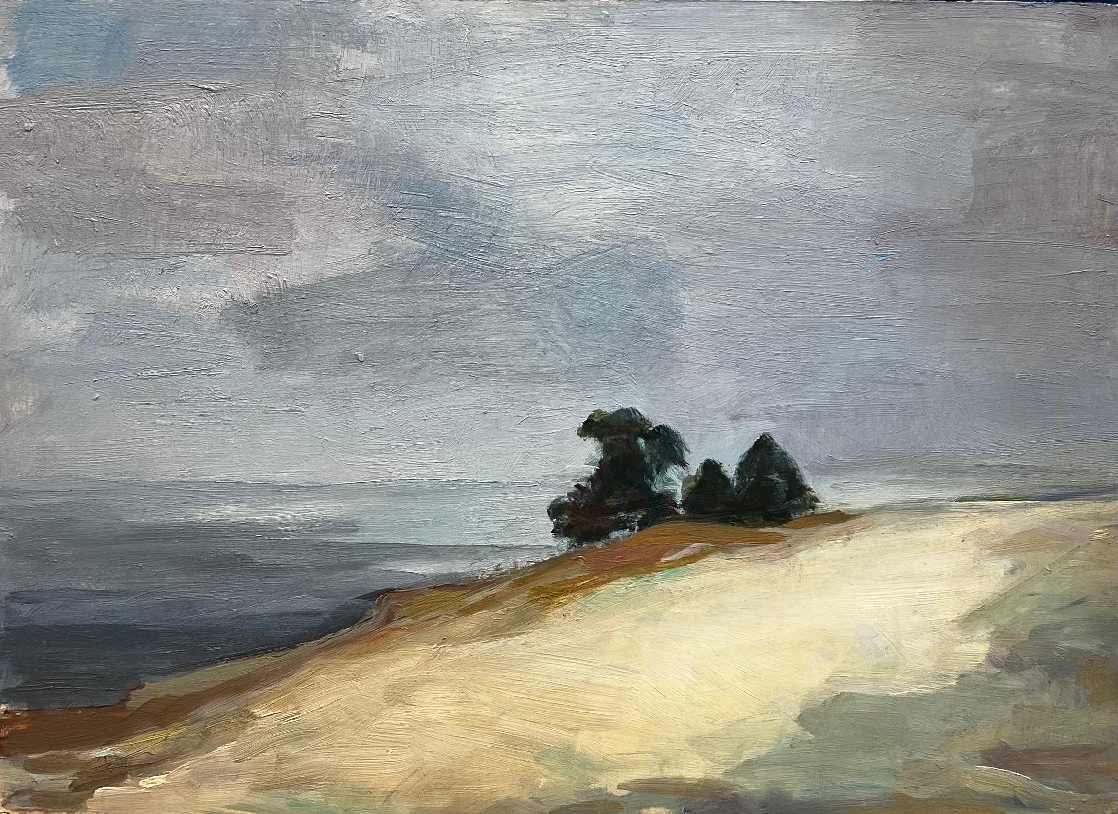 Elisabeth Hahn Landscape Painting - 20th Century German Modernist Oil Painting - Beach Cliff Over Sea
