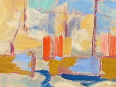 20th Century German Modernist Oil Painting Beautiful Harbour Colors