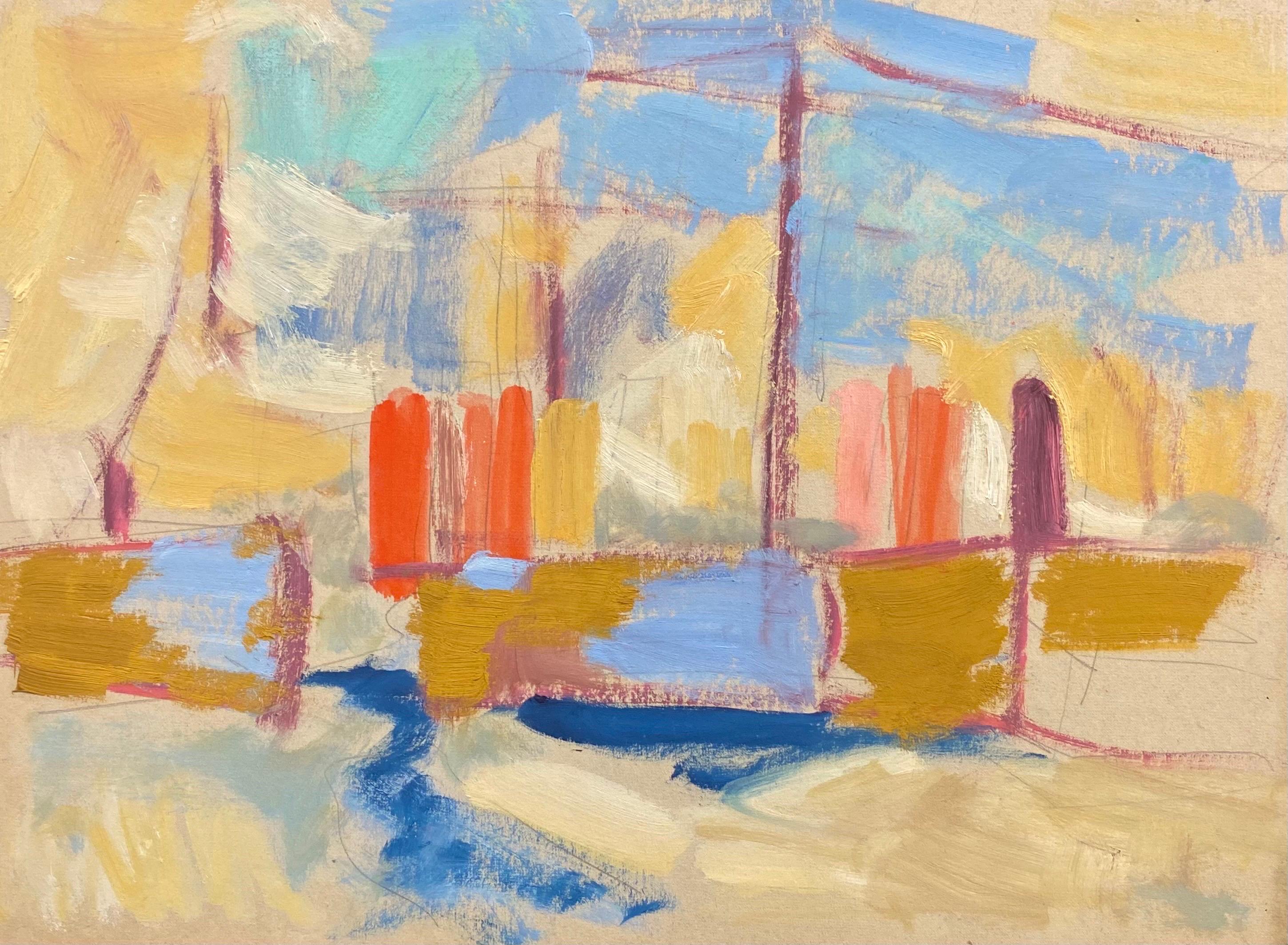 Elisabeth Hahn Abstract Painting - 20th Century German Modernist Oil Painting Beautiful Harbour Colors
