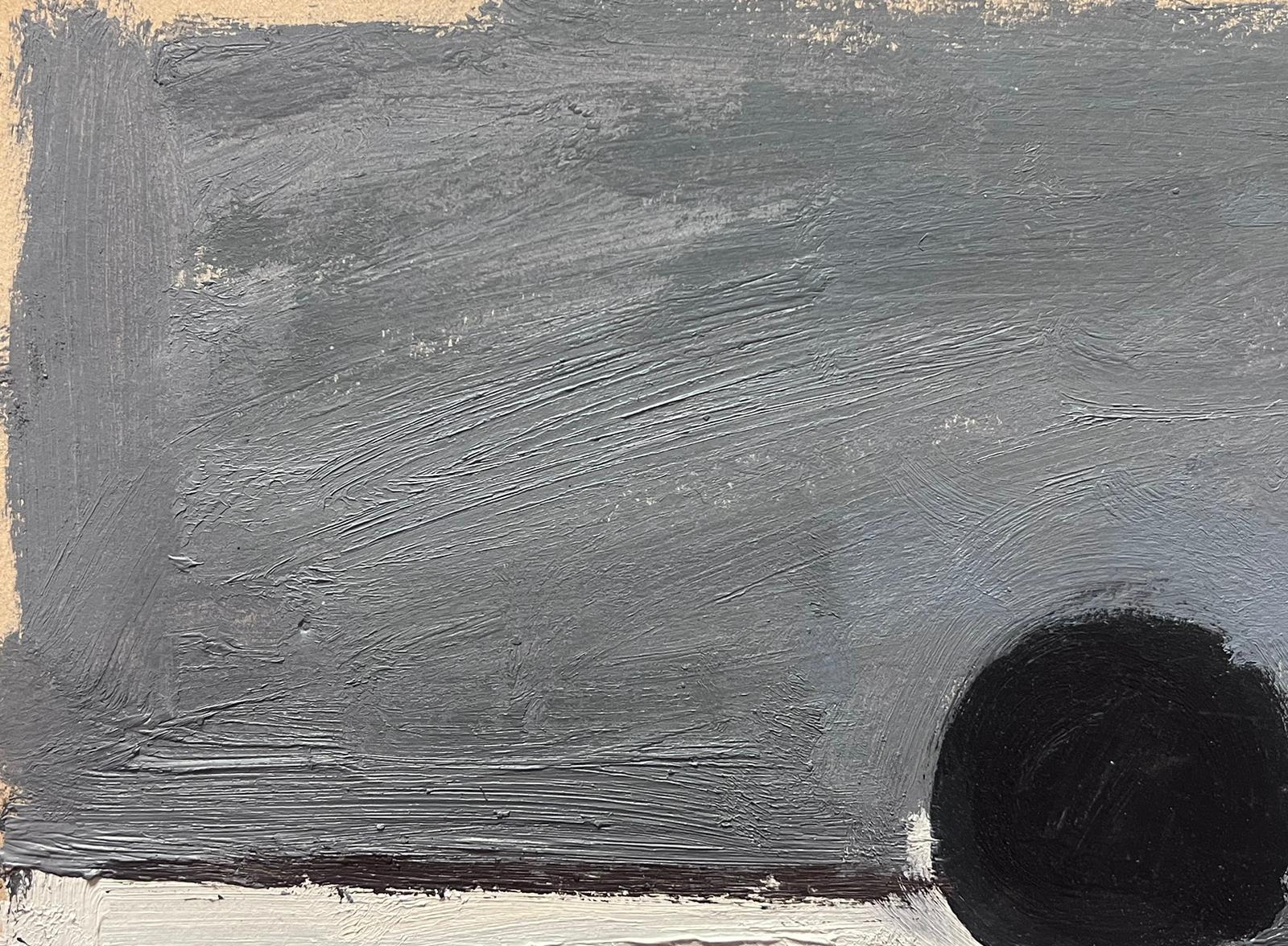 20th Century German Modernist Oil Painting Black Grey and White Ball Abstract - Gray Abstract Painting by Elisabeth Hahn