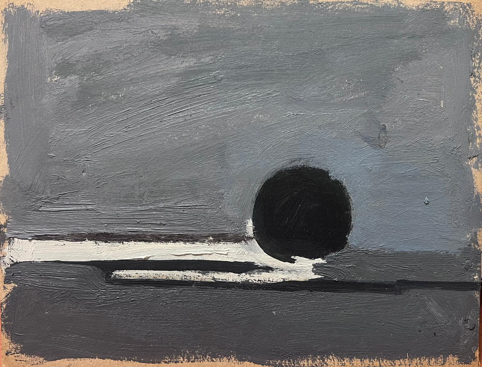 20th Century German Modernist Oil Painting Black Grey and White Ball Abstract For Sale 2