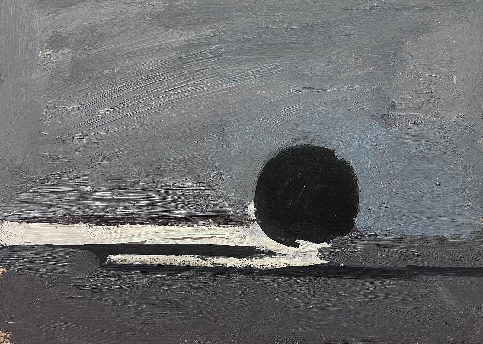 Elisabeth Hahn Abstract Painting - 20th Century German Modernist Oil Painting Black Grey and White Ball Abstract