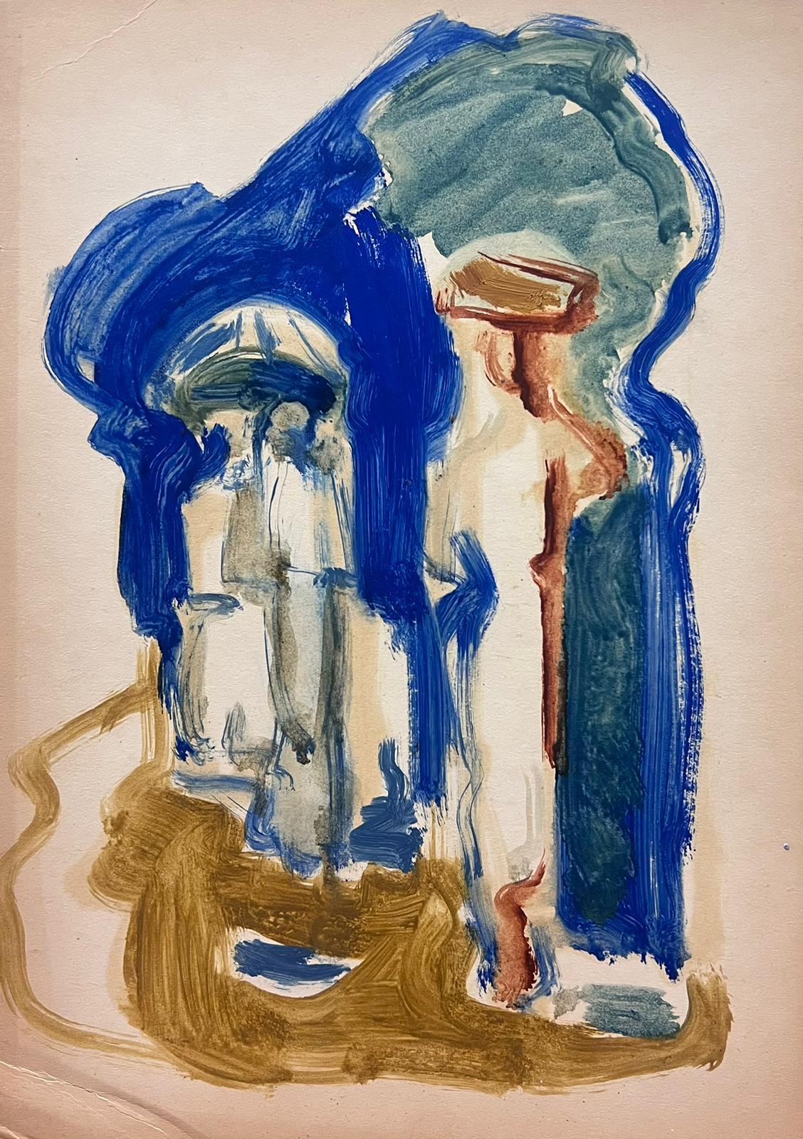 Elisabeth Hahn Figurative Painting - 20th Century German Modernist Oil Painting Blue Figure Outlines