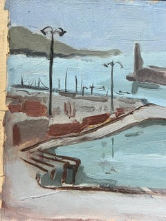 20th Century German Modernist Oil Painting Blue Harbour