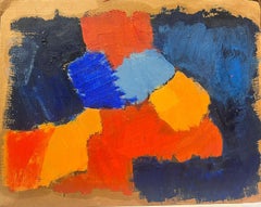 20th Century German Modernist Oil Painting Blue Orange and Yellow Abstract