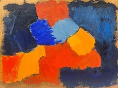 20th Century German Modernist Oil Painting Blue Orange and Yellow Abstract