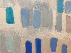 20th Century German Modernist Oil Painting Blue Shades Window Abstract
