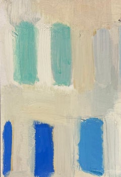 20th Century German Modernist Oil Painting Blue Shades Window Abstract