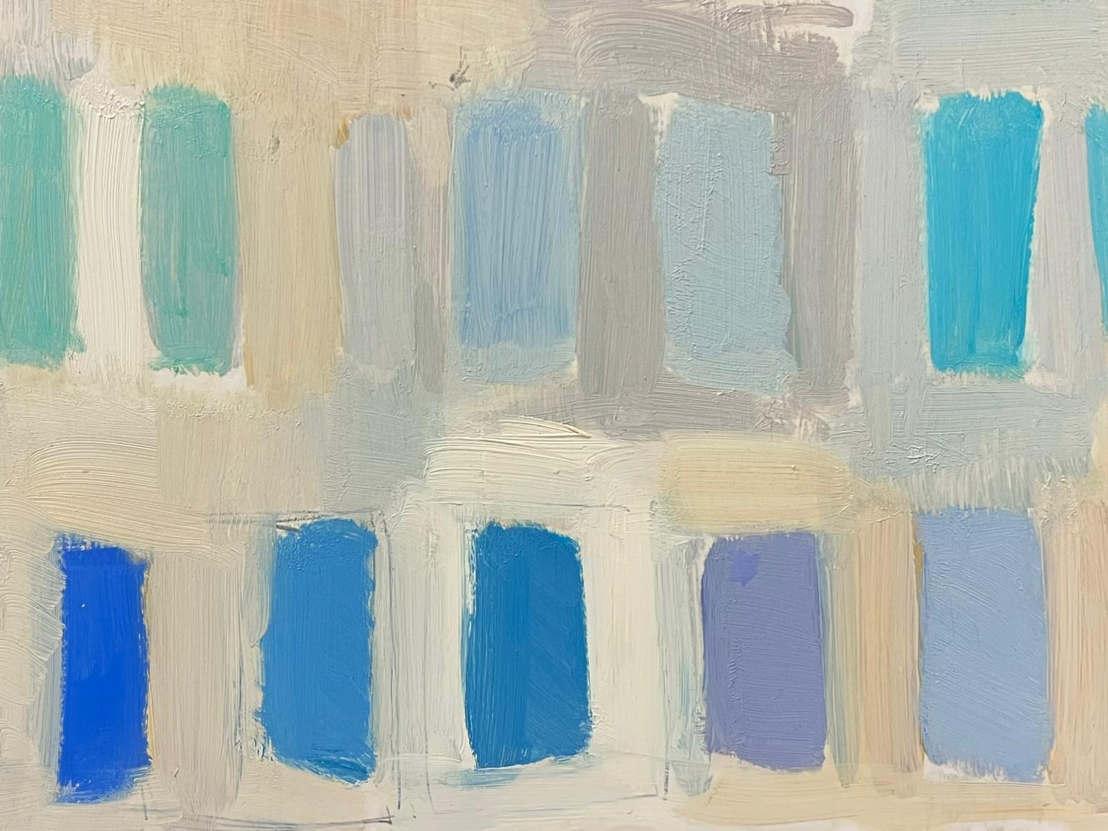 Pittura ad olio modernista tedesca del XX secolo Sfumature di blu Finestra astratta - Abstract Painting Grigio di Elisabeth Hahn