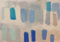 Peinture à l'huile moderniste allemande du 20e siècle - Abstrait de fenêtre à abat-jour bleu
