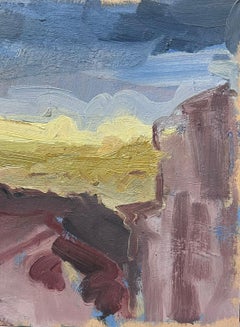 20th Century German Modernist Oil Painting Blue Sky Over Golden Beach Landscape