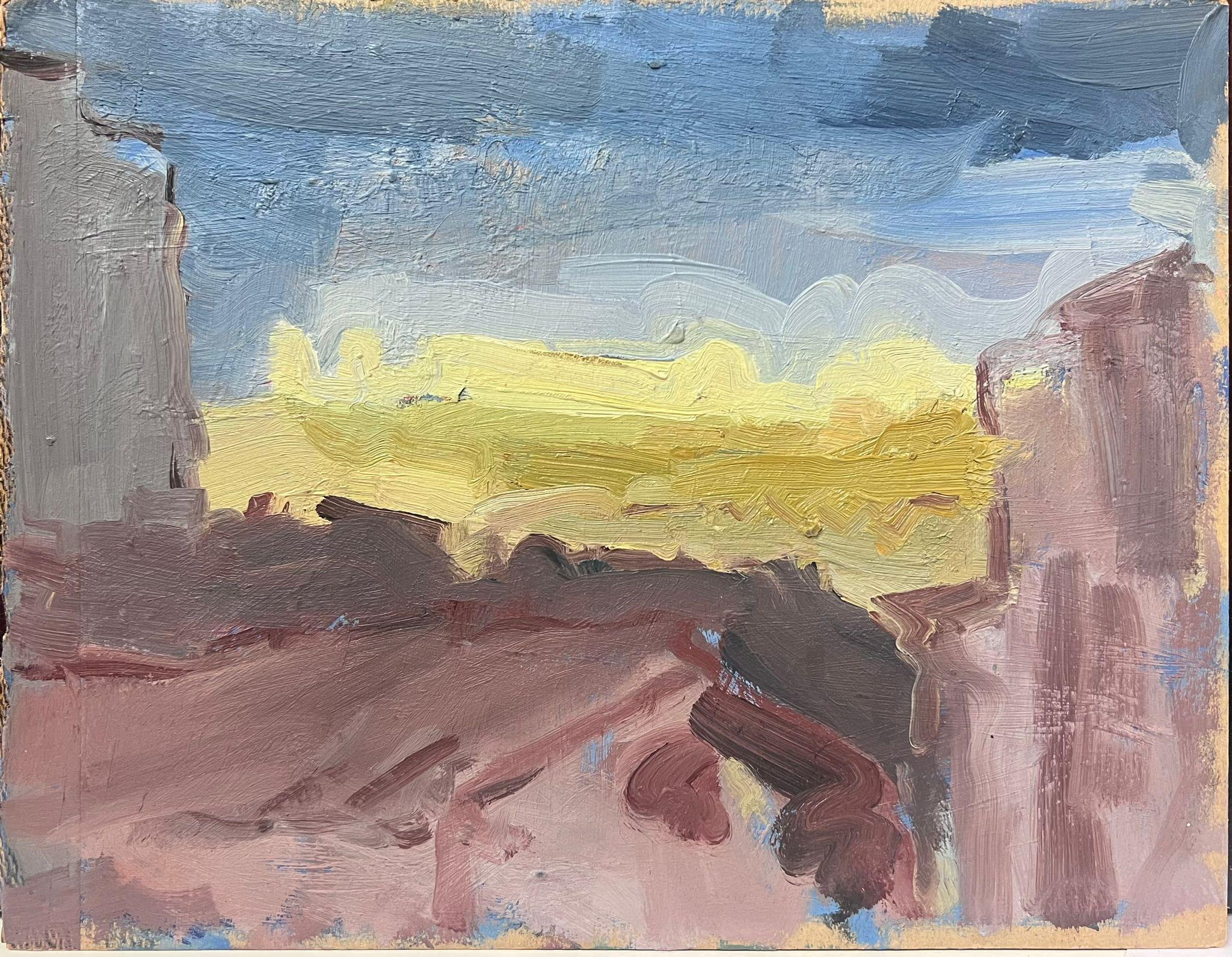 20th Century German Modernist Oil Painting Blue Sky Over Golden Beach Landscape For Sale 1
