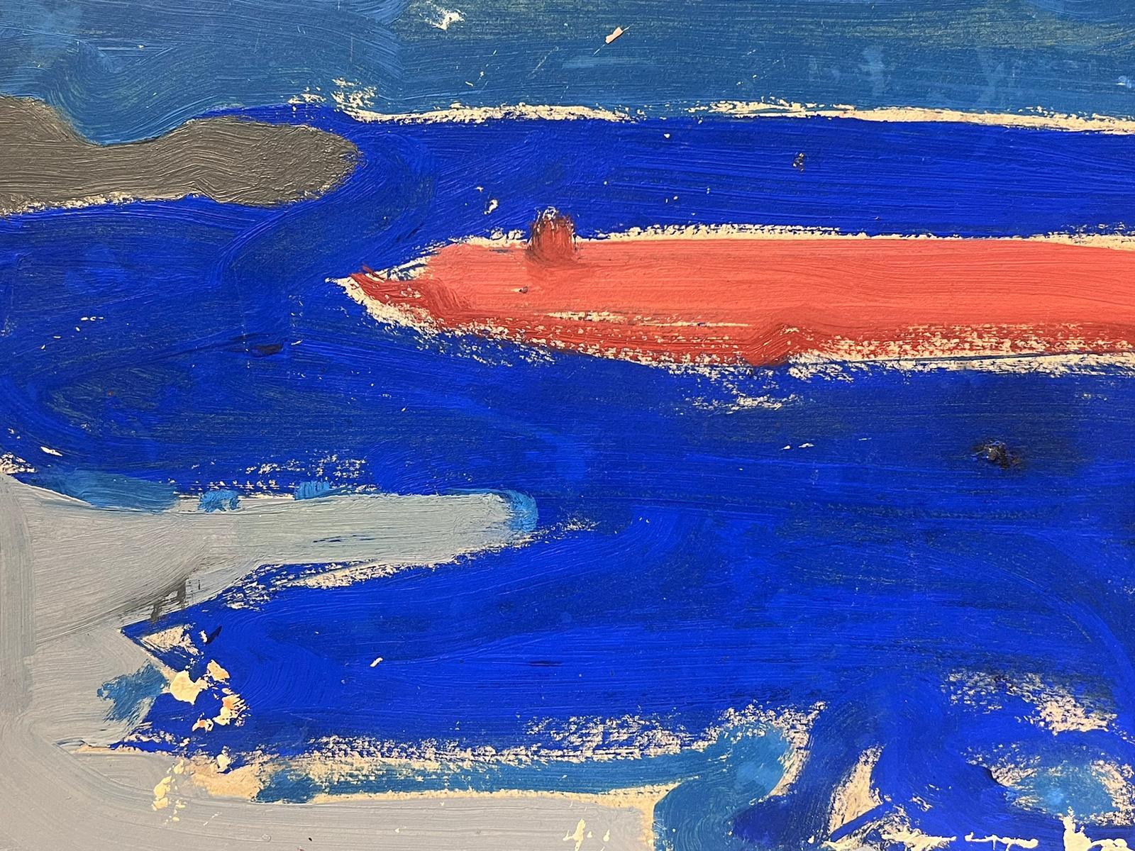 20th Century German Modernist Oil Painting Bright Blue Sea Landscape For Sale 1