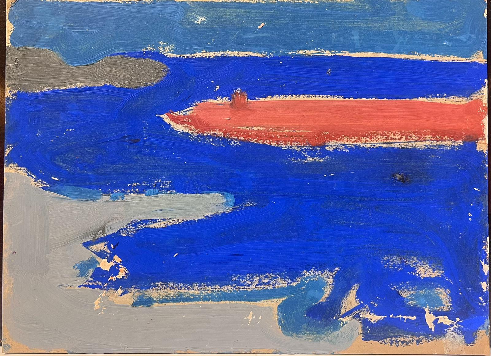 20th Century German Modernist Oil Painting Bright Blue Sea Landscape For Sale 2