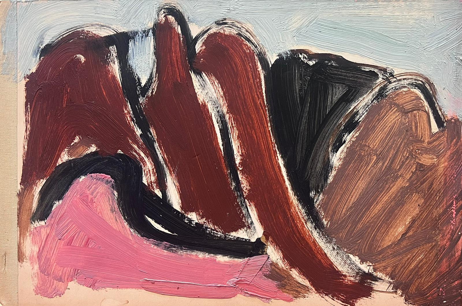 Peinture à l'huile moderniste allemande du 20e siècle, collines brunes et roses - Painting de Elisabeth Hahn
