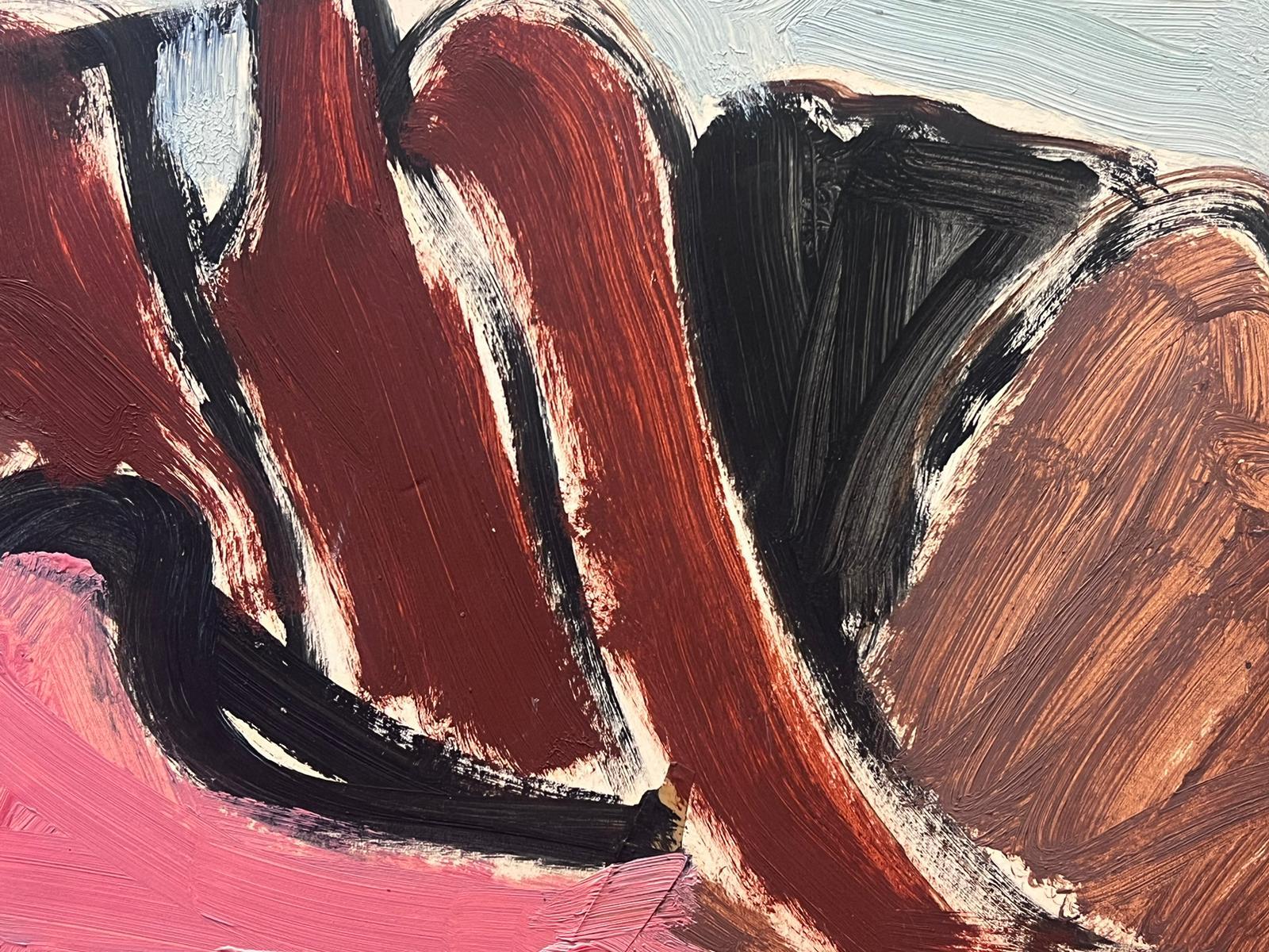 Peinture à l'huile moderniste allemande du 20e siècle, collines brunes et roses - Marron Abstract Painting par Elisabeth Hahn