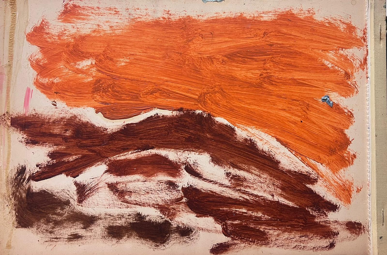 20th Century German Modernist Oil Painting Brown and Pink Hills For Sale 4
