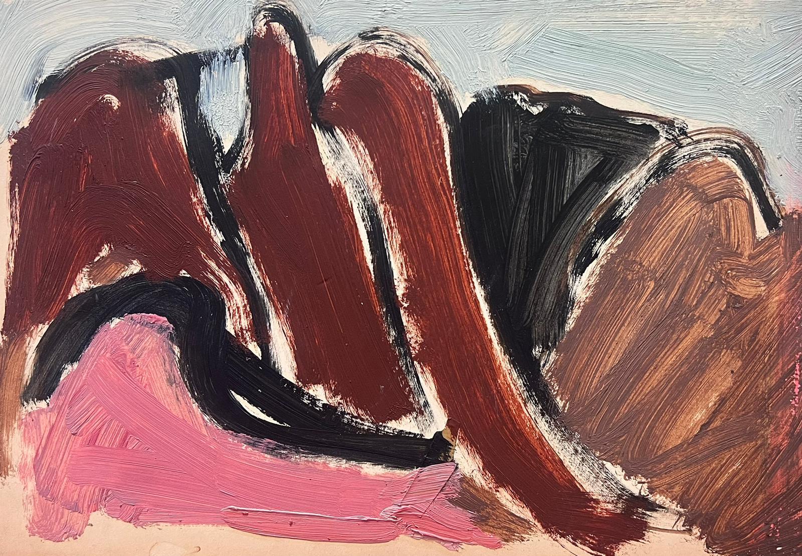 Abstract Painting Elisabeth Hahn - Peinture à l'huile moderniste allemande du 20e siècle, collines brunes et roses