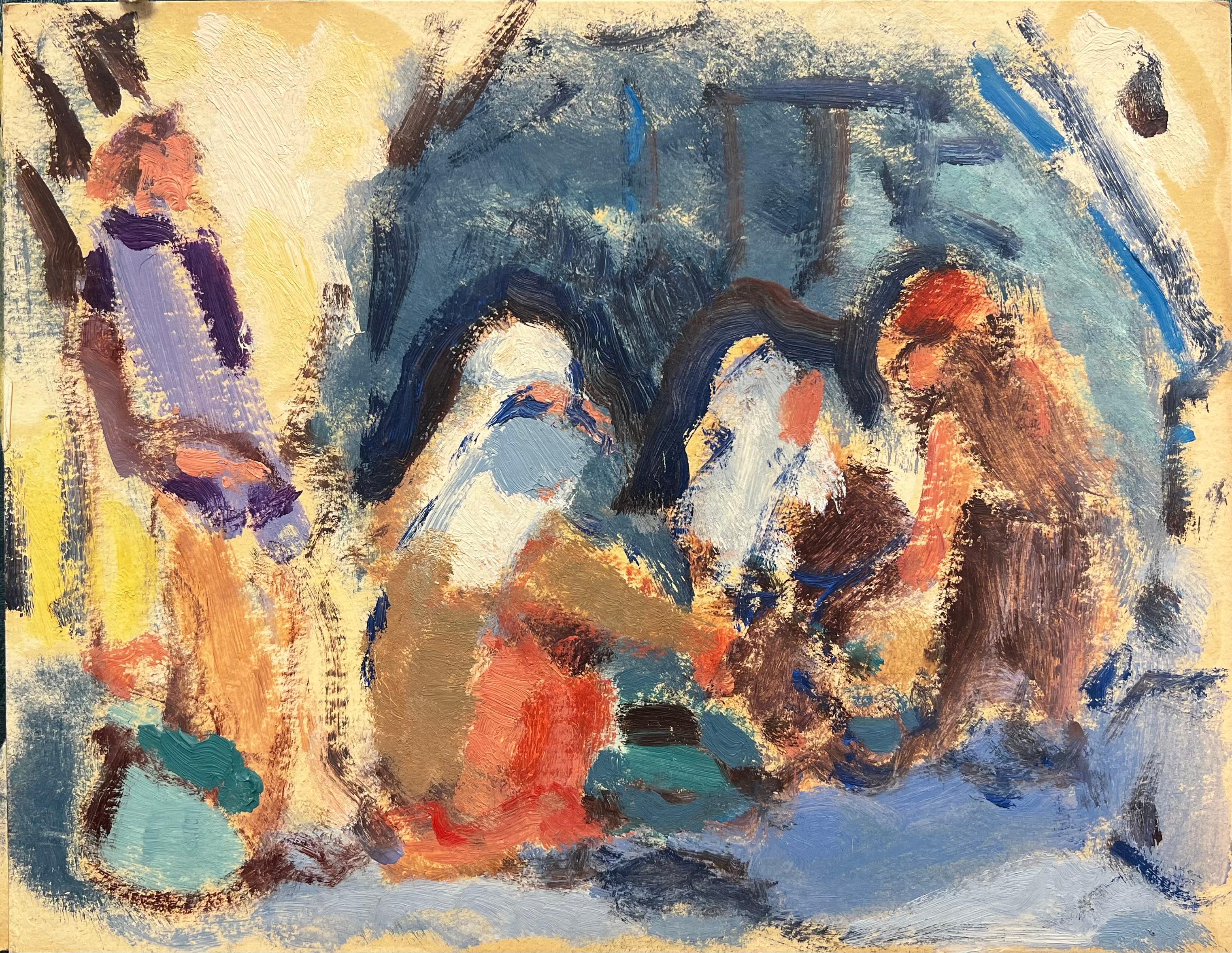 Elisabeth Hahn Figurative Painting - 20th Century German Modernist Oil Painting - Busy Figures