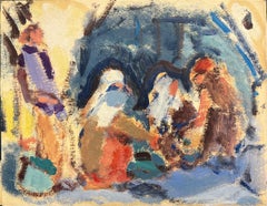 20th Century German Modernist Oil Painting - Busy Figures