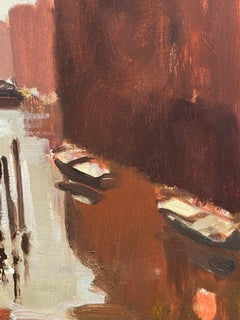 Deutsches modernistisches Ölgemälde des 20. Jahrhunderts, Kanal-Rückwasser, Rostfarben