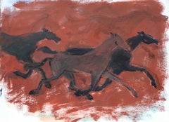 20th Century German Modernist Oil Painting - Cantering Horses