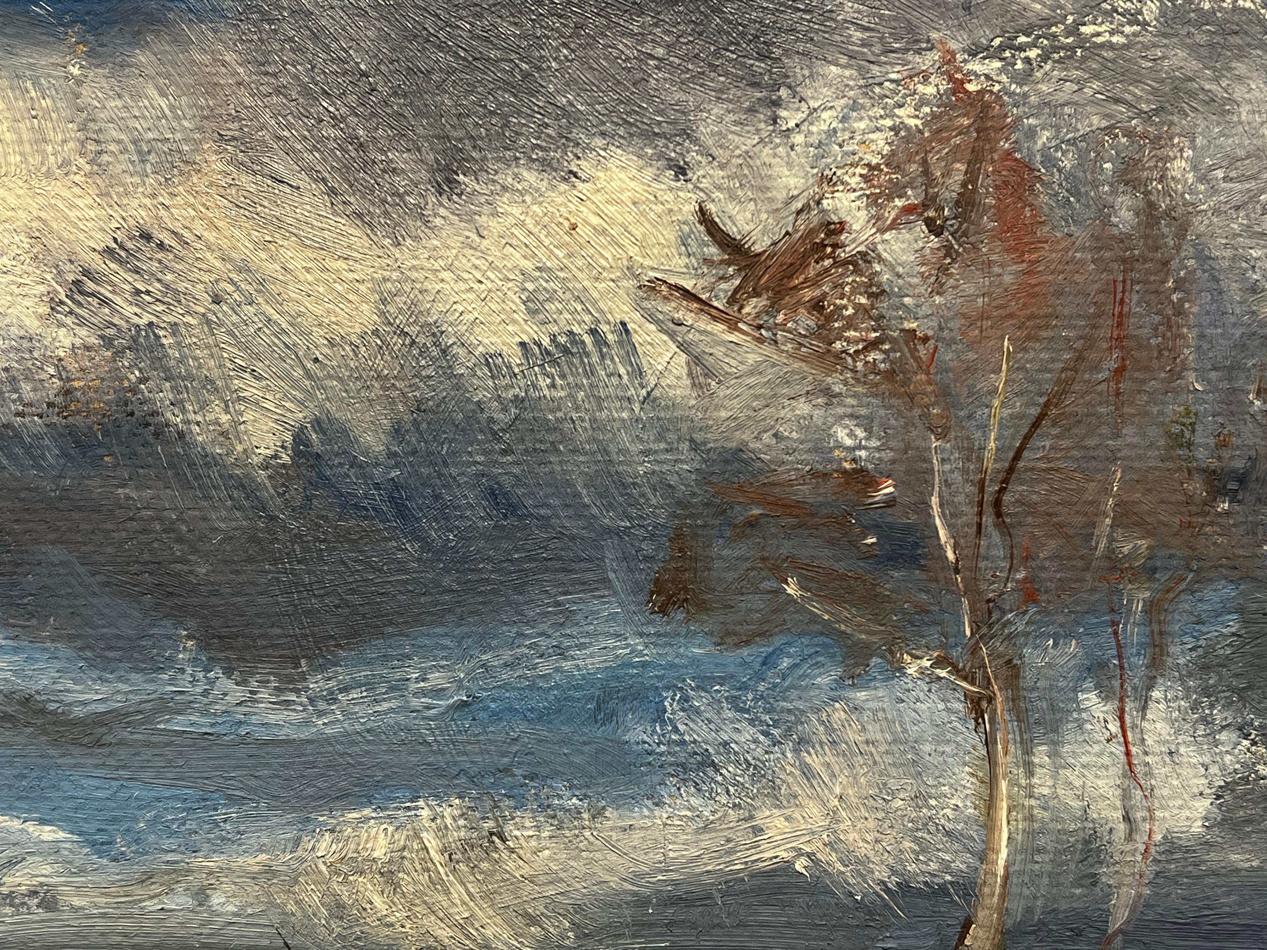 Pittura ad olio modernista tedesca del XX secolo - Cielo nuvoloso e blu - Landscape Painting Grigio di Elisabeth Hahn