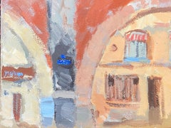 20th Century German Modernist Oil Painting Colorful Arched Houses
