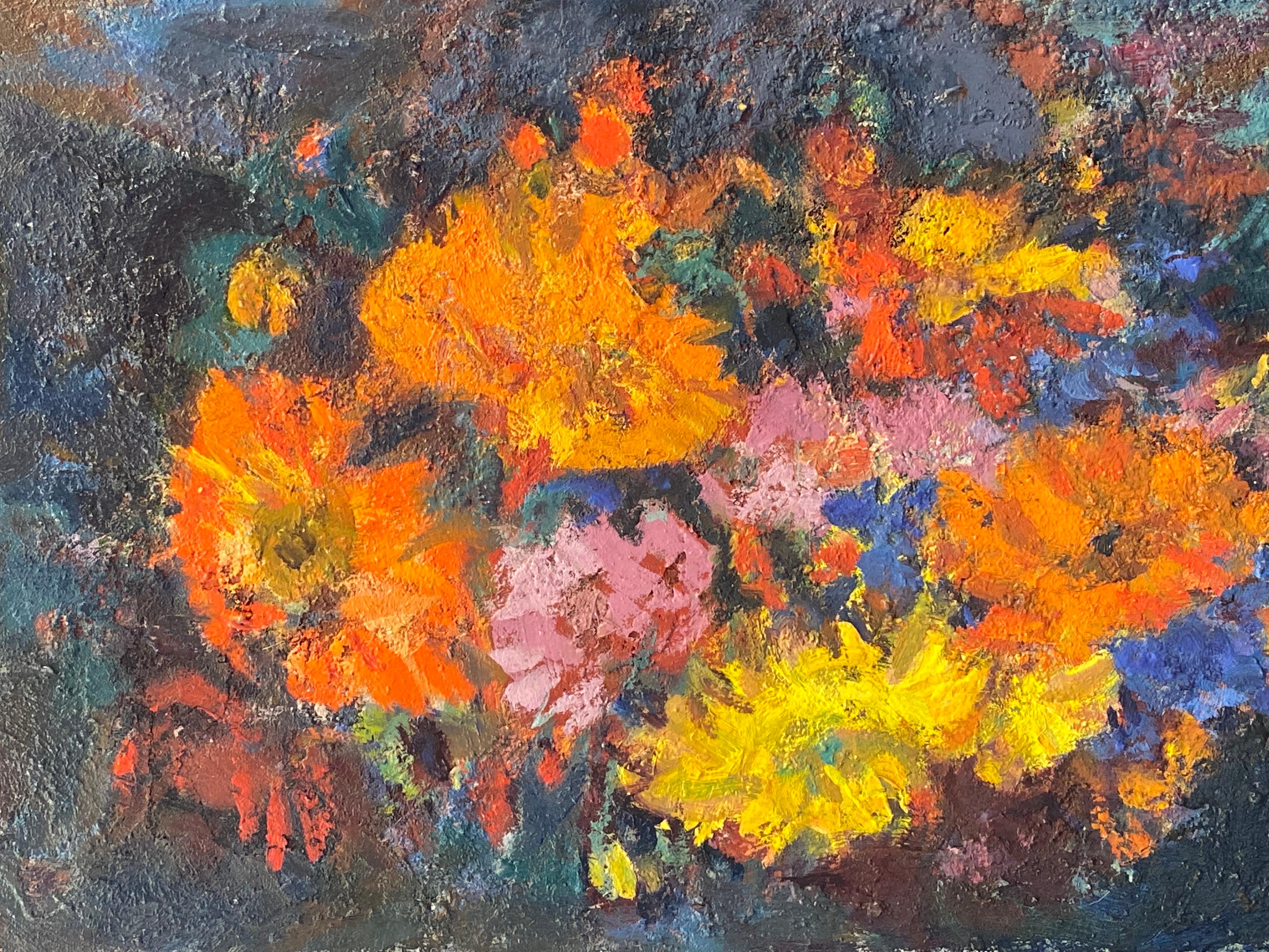 Siglo XX Pintura al óleo modernista alemana Colorido bodegón de flores - Painting de Elisabeth Hahn