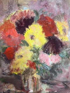 20th Century German Modernist Oil Painting Colorful Still Life of Flowers