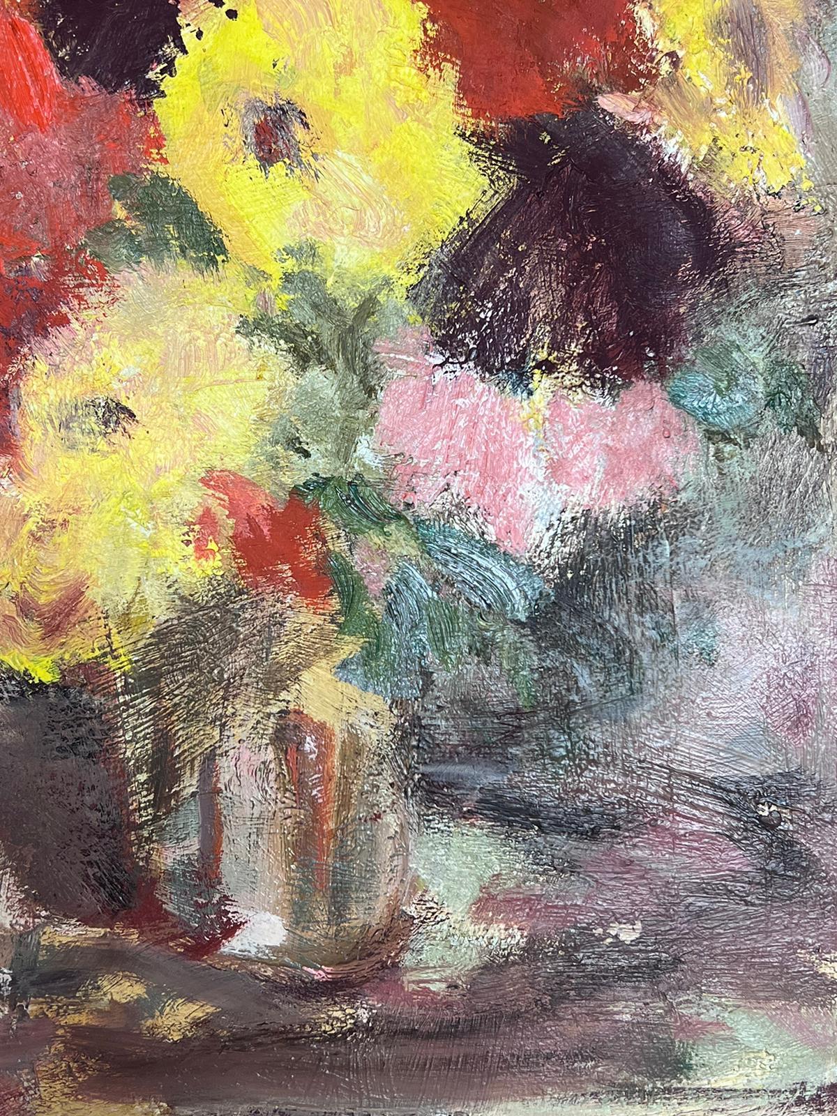 20th Century German Modernist Oil Painting Colorful Still Life of Flowers For Sale 1