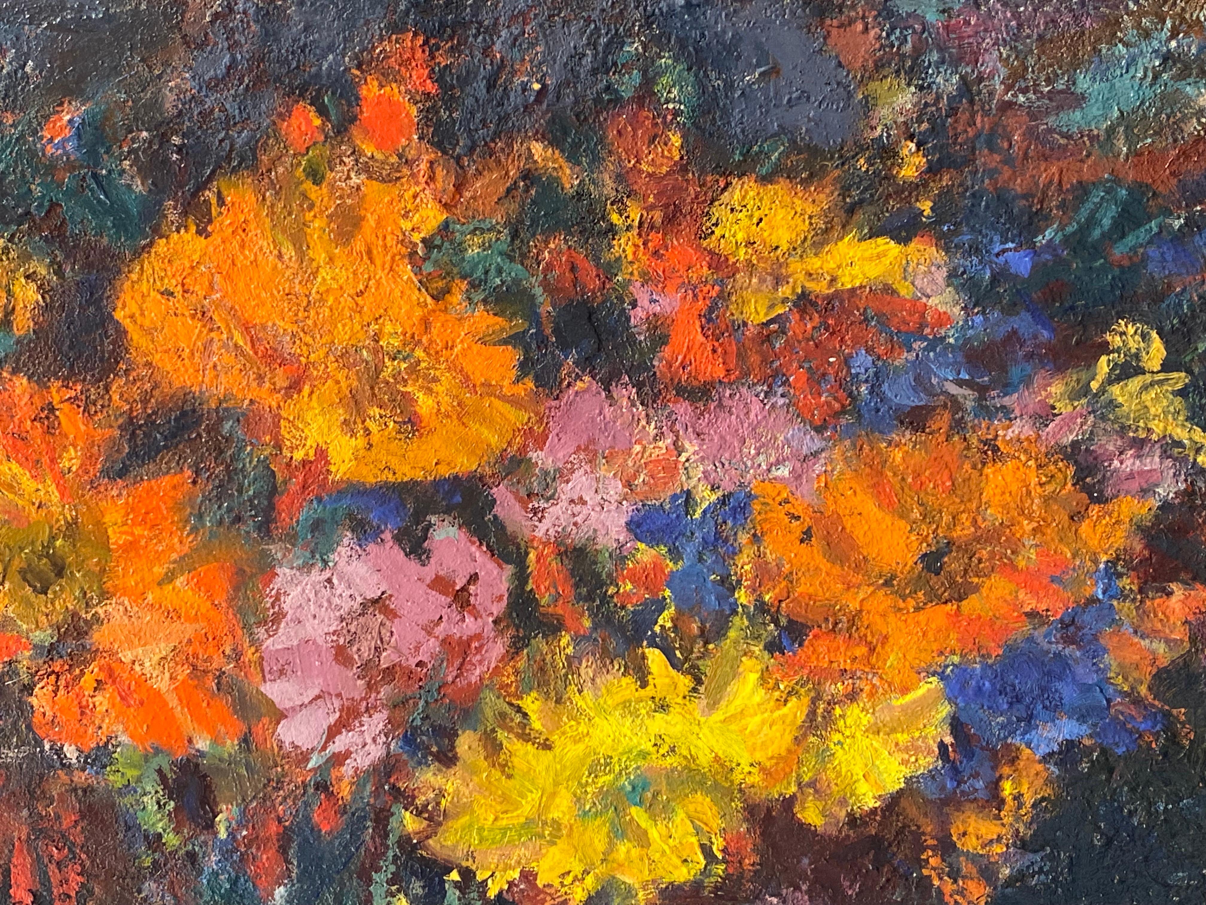 20th Century German Modernist Oil Painting Colorful Still Life of Flowers - Gray Abstract Painting by Elisabeth Hahn