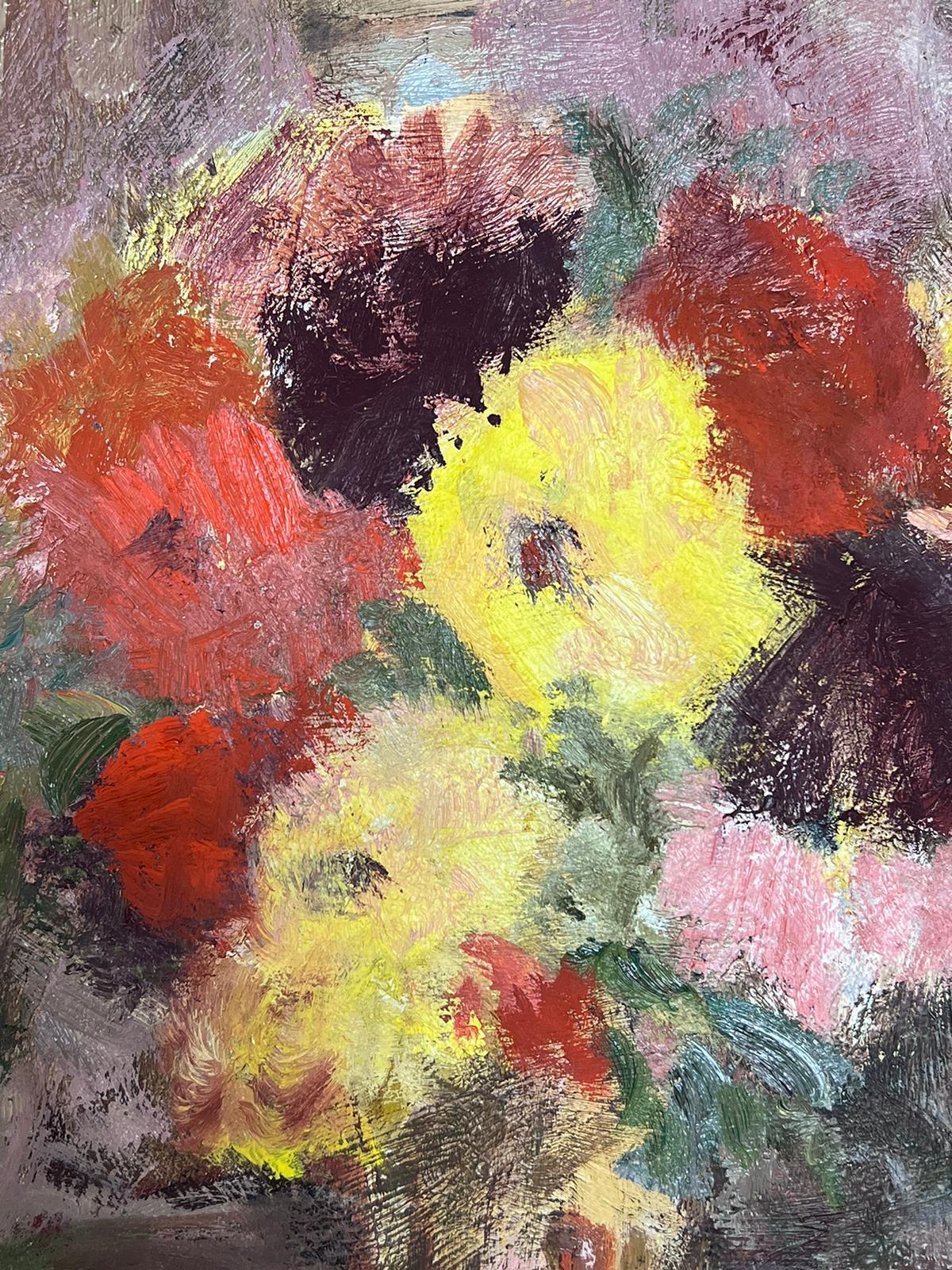 20th Century German Modernist Oil Painting Colorful Still Life of Flowers For Sale 2