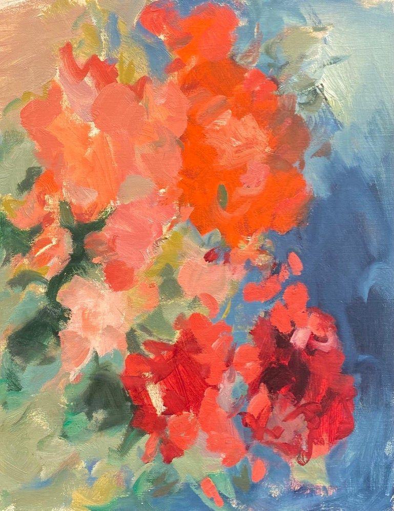 20th Century German Modernist Oil Painting Colorful Still Life of Flowers