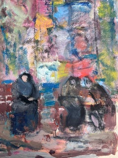 20th Century German Modernist Oil Painting colourful Figures in Street