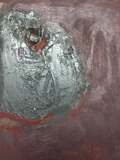 Siglo XX Pintura al Óleo Modernista Alemana Gris Oscuro y Rojo Abstracto