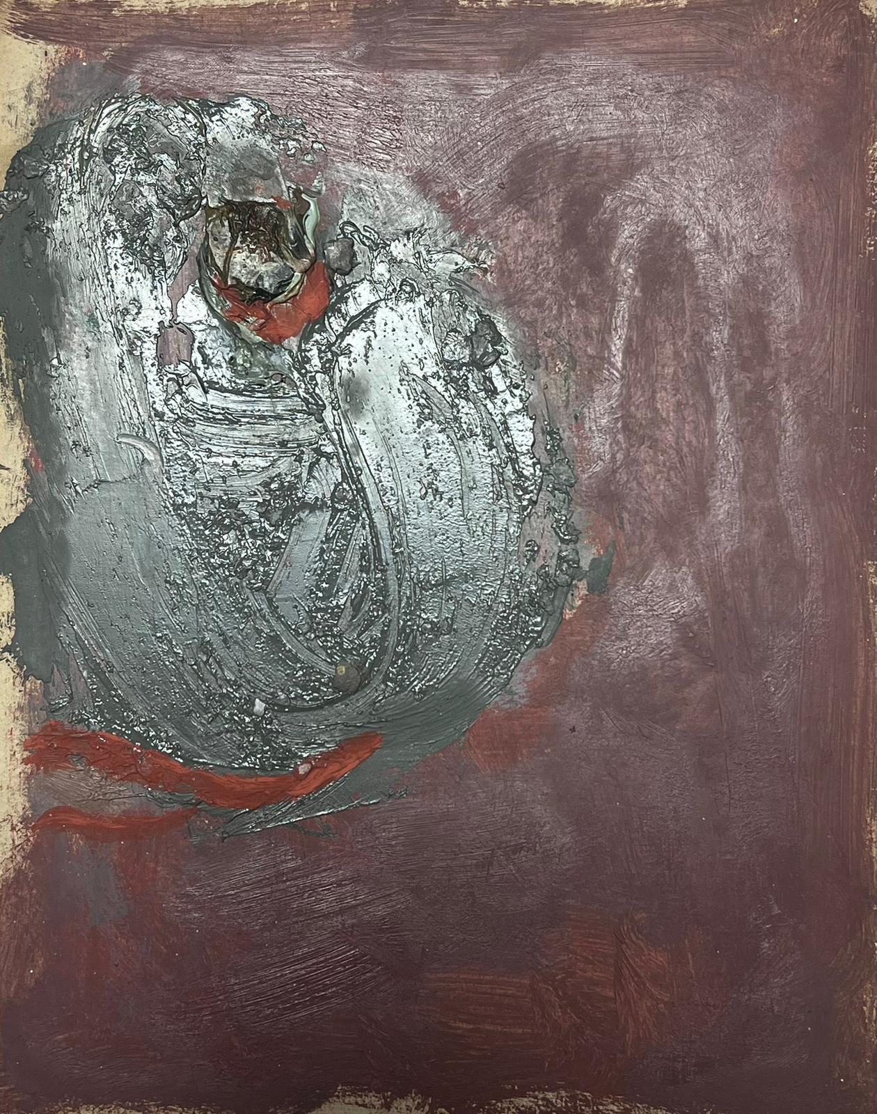 Abstract Painting Elisabeth Hahn - Peinture à l'huile moderniste allemande du 20e siècle, gris foncé et rouge abstrait