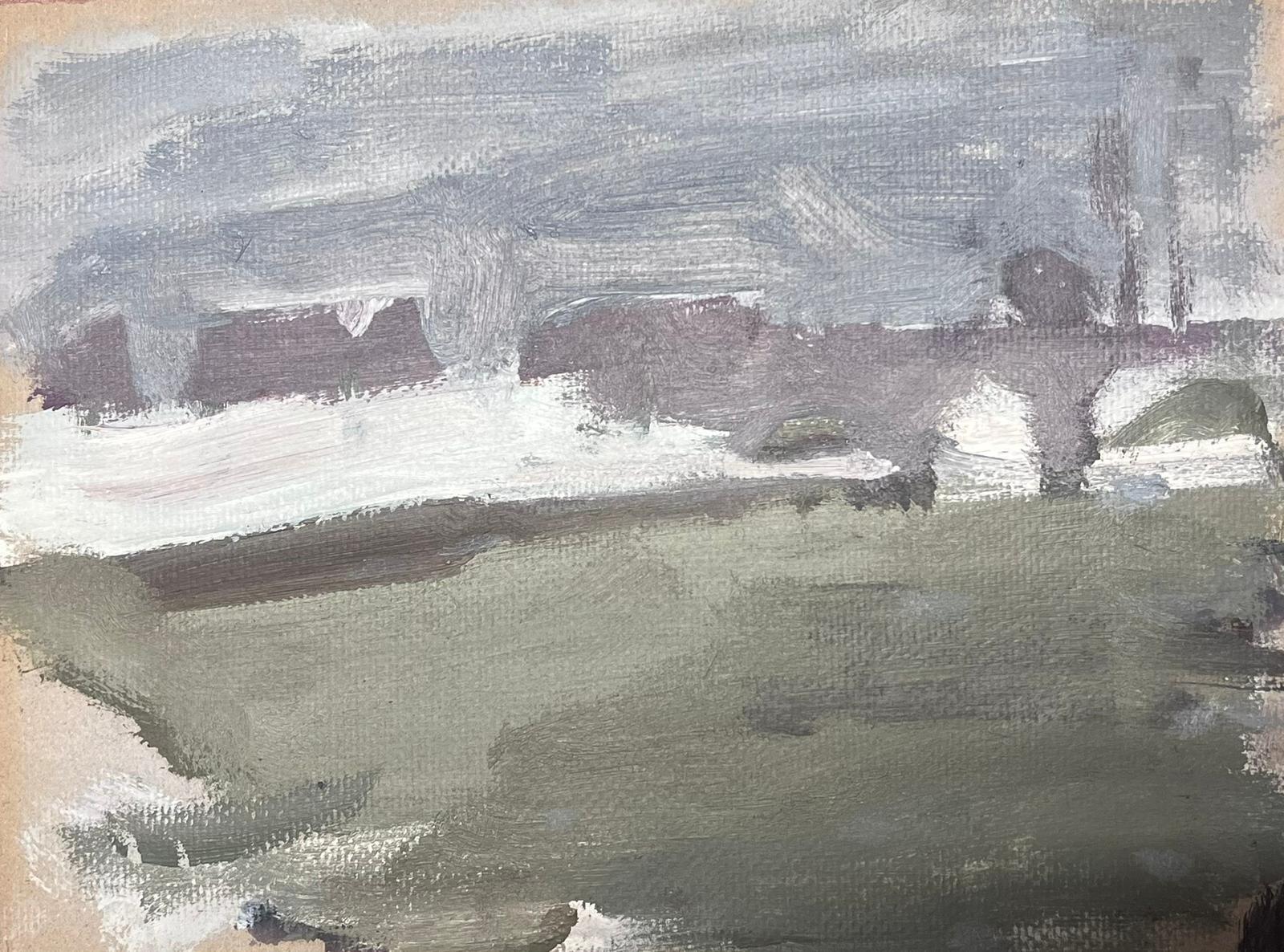 Elisabeth Hahn Abstract Painting - 20th Century German Modernist Oil Painting Dark Grey Bridge Over Green River