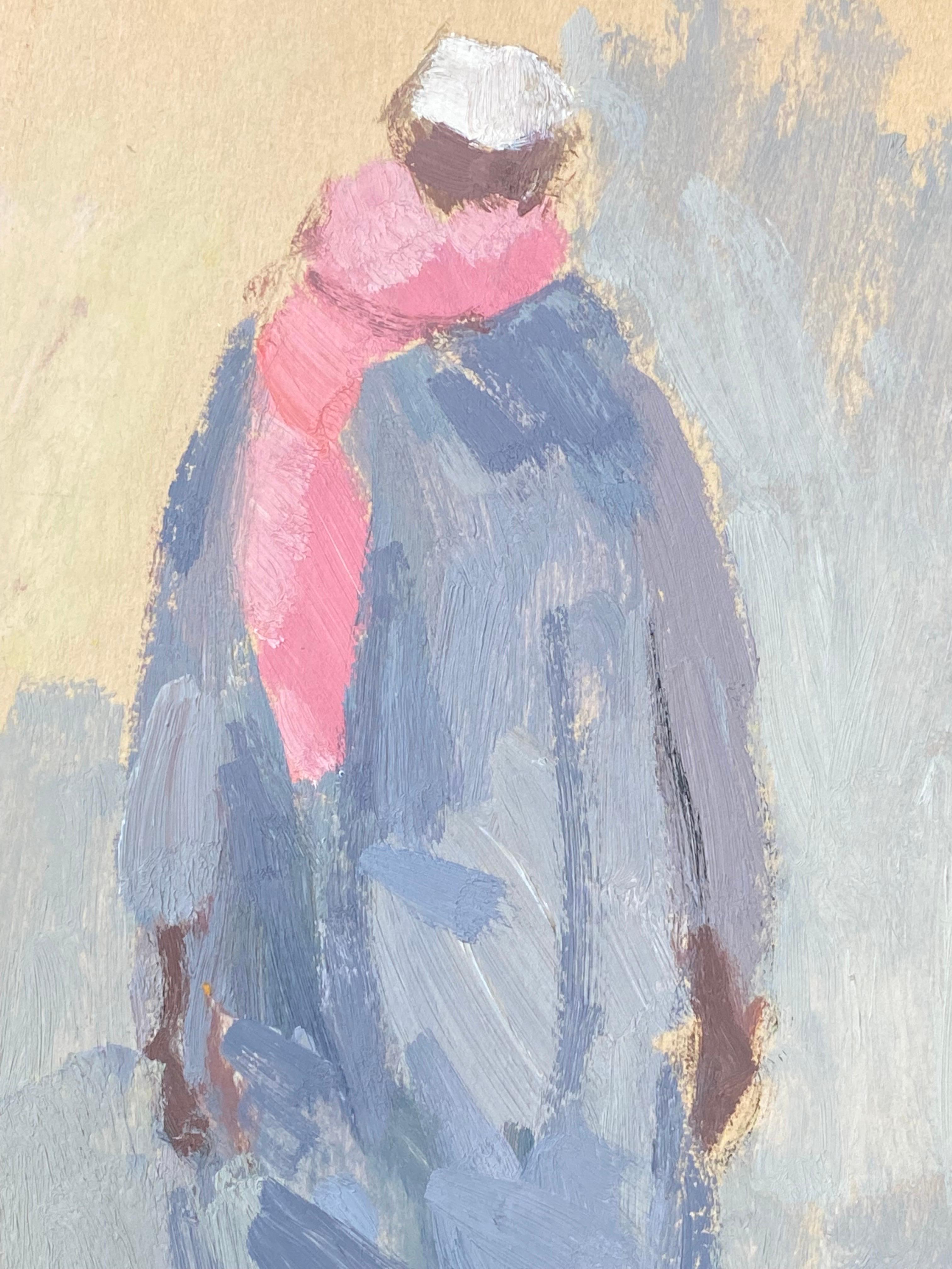 Peinture à l'huile moderniste allemande du 20e siècle, étude en bleu avec écharpe rose - Moderne Painting par Elisabeth Hahn