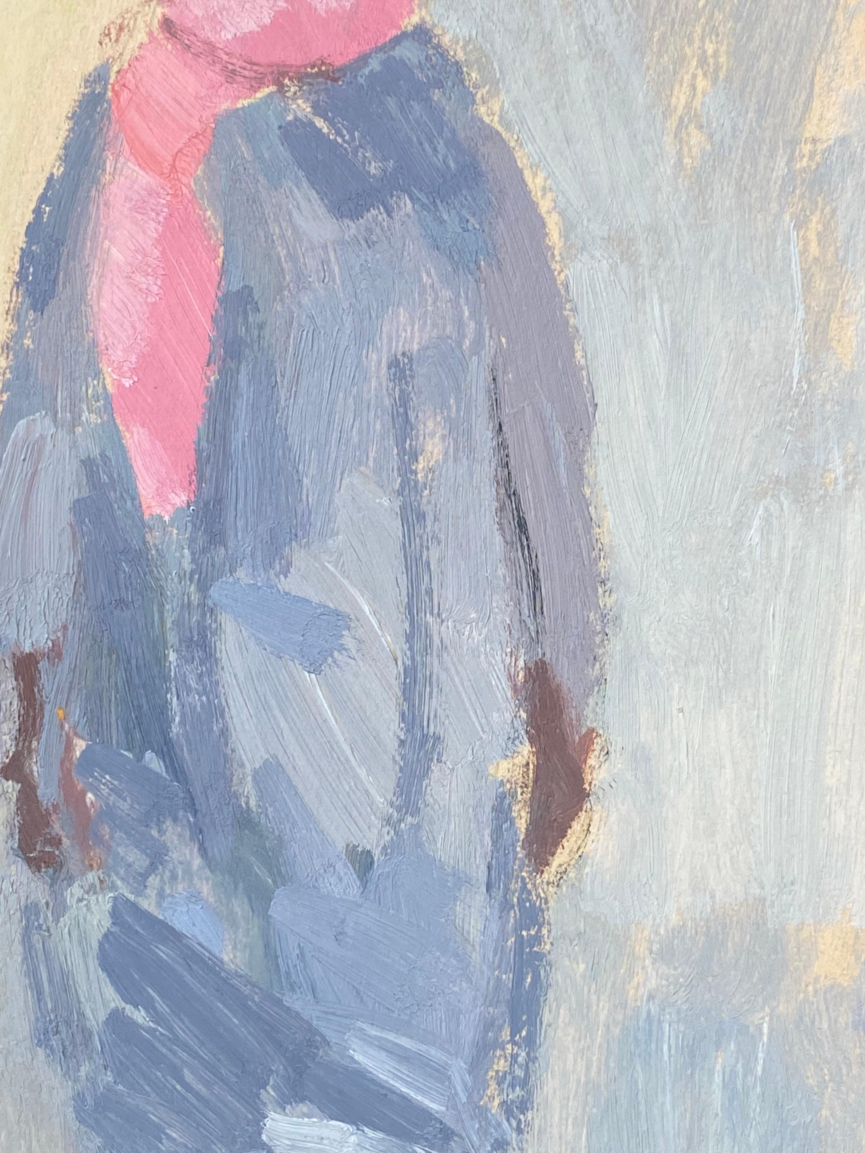 Peinture à l'huile moderniste allemande du 20e siècle, étude en bleu avec écharpe rose en vente 1